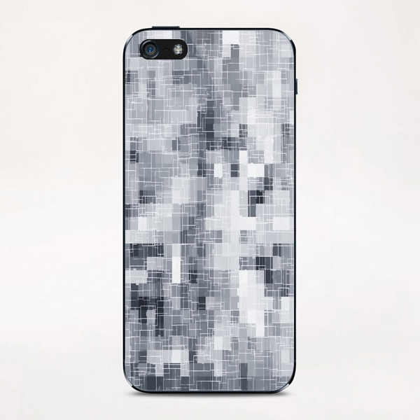 geometric square pixel pattern abstract in black and white iPhone & iPod Skin by Timmy333