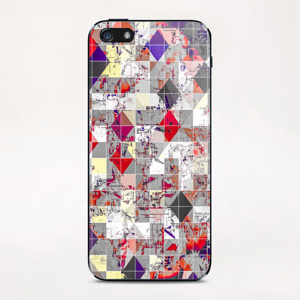 geometric square pixel pattern abstract in purple orange red iPhone & iPod Skin by Timmy333