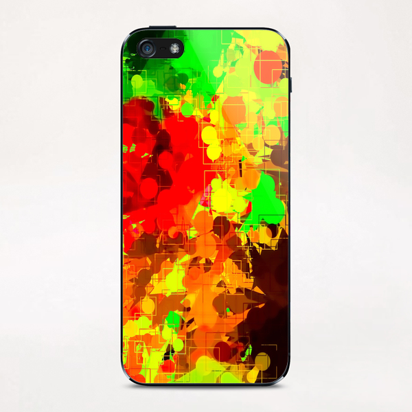 geometric circle and square pattern abstract in red orange yellow green iPhone & iPod Skin by Timmy333