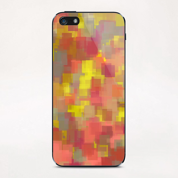 geometric square pattern abstract background in pink brown yellow iPhone & iPod Skin by Timmy333