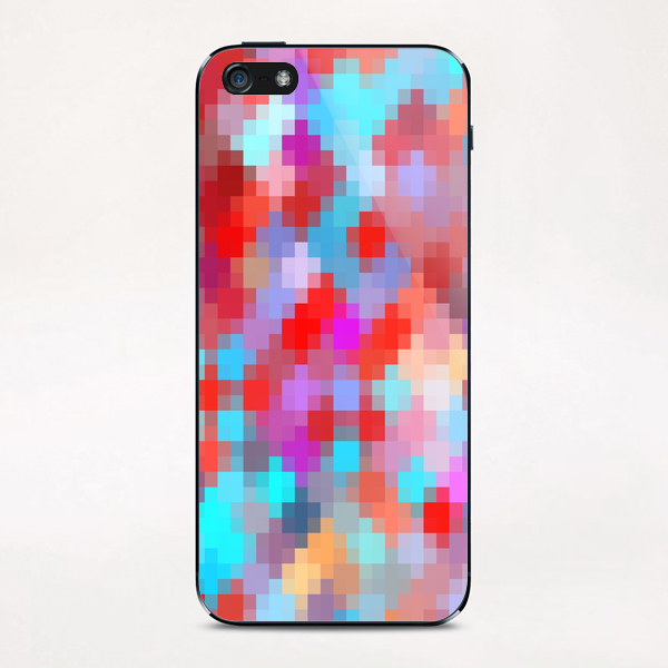 geometric square pixel pattern abstract in pink red blue iPhone & iPod Skin by Timmy333