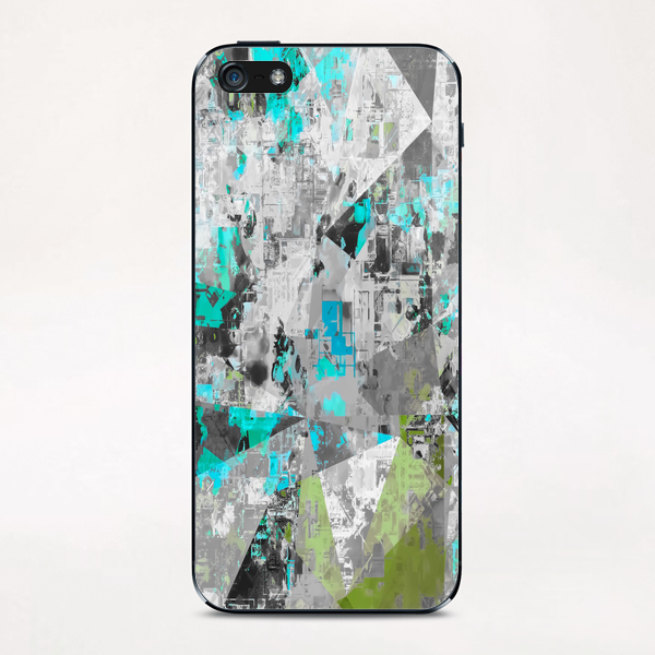 psychedelic geometric triangle pattern abstract in blue black and green iPhone & iPod Skin by Timmy333