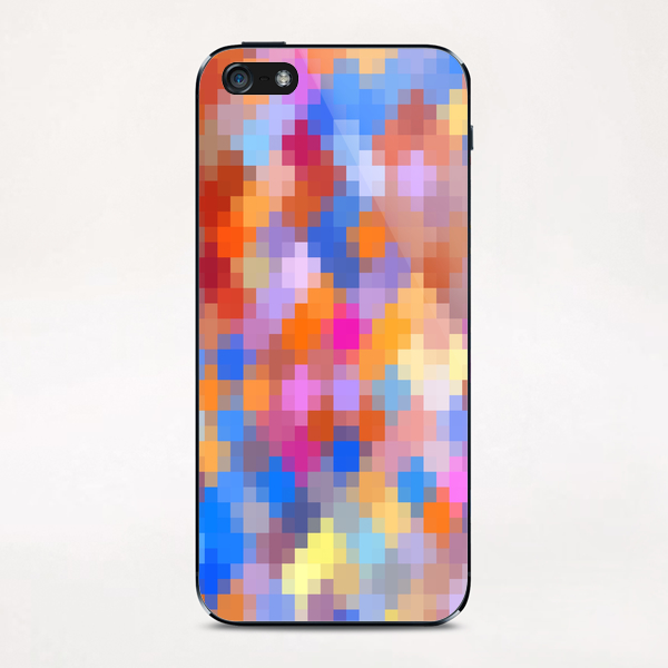 geometric square pixel pattern abstract in pink blue orange iPhone & iPod Skin by Timmy333