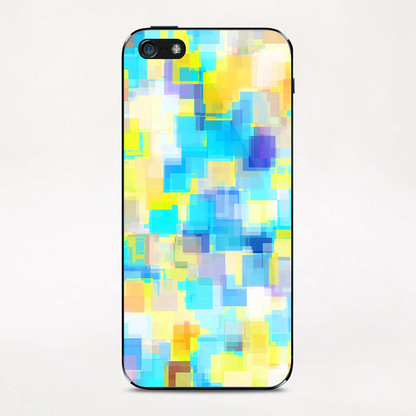 geometric square pattern abstract background in yellow and blue iPhone & iPod Skin by Timmy333