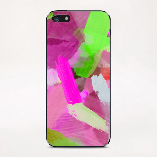 brush painting texture abstract background in pink green iPhone & iPod Skin by Timmy333