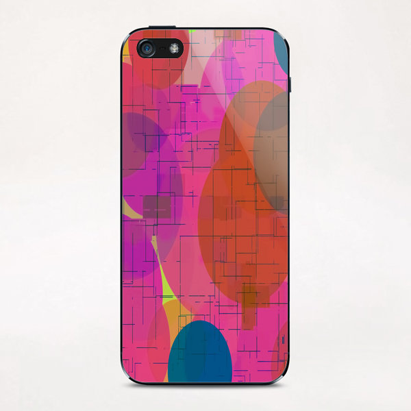 geometric square and circle pattern abstract in pink red blue iPhone & iPod Skin by Timmy333