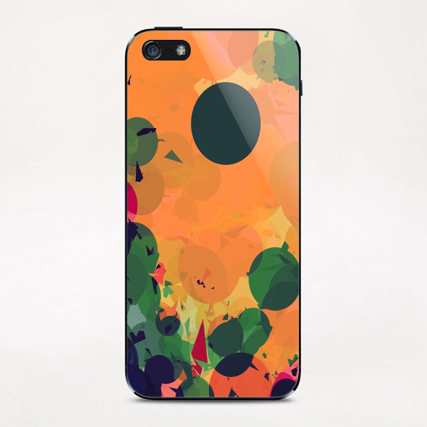 geometric circle and triangle pattern abstract in green orange red iPhone & iPod Skin by Timmy333