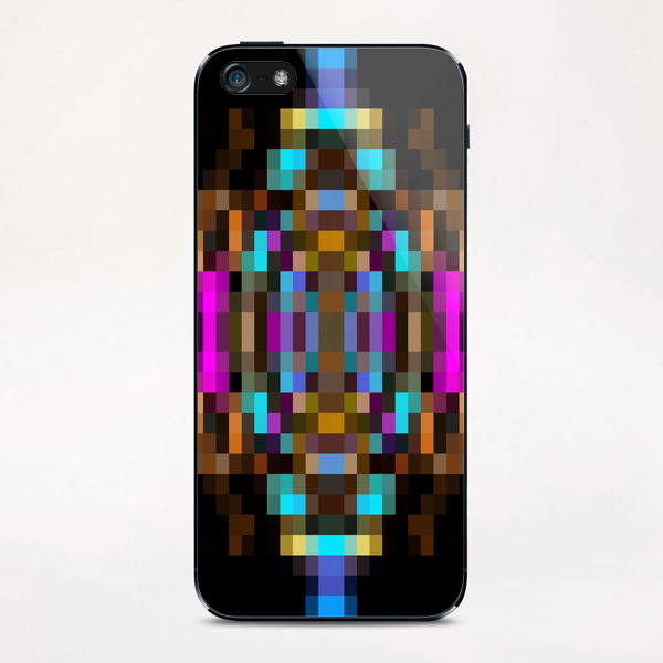 geometric square pixel abstract in blue orange pink with black background iPhone & iPod Skin by Timmy333