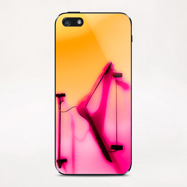 wood hanger with pink and orange wall background iPhone & iPod Skin by Timmy333