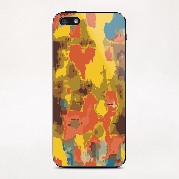 vintage psychedelic geometric painting texture abstract in orange yellow brown blue iPhone & iPod Skin by Timmy333