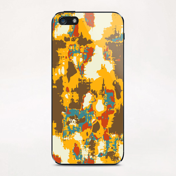 psychedelic geometric painting texture abstract in yellow brown red blue iPhone & iPod Skin by Timmy333