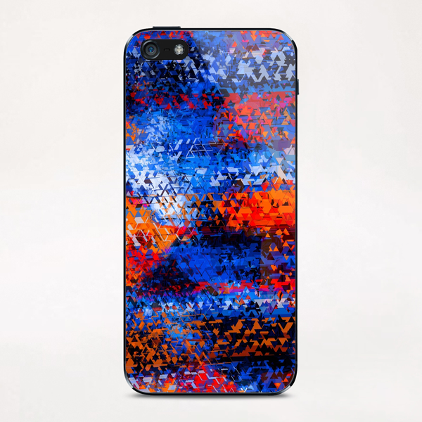 psychedelic geometric polygon shape pattern abstract in blue red orange iPhone & iPod Skin by Timmy333