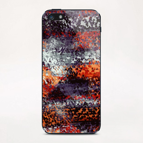 psychedelic geometric polygon shape pattern abstract in black orange brown red iPhone & iPod Skin by Timmy333