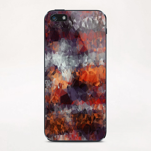 psychedelic geometric polygon shape pattern abstract in orange brown red black iPhone & iPod Skin by Timmy333