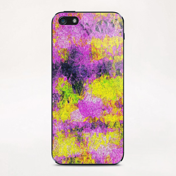 vintage psychedelic painting texture abstract in pink and yellow with noise and grain iPhone & iPod Skin by Timmy333