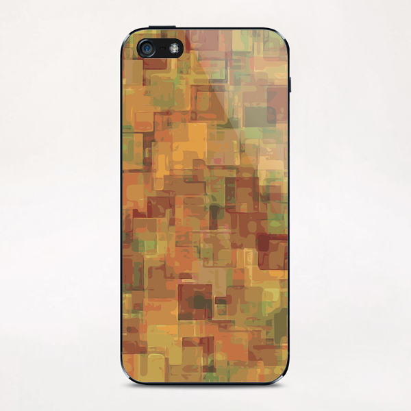 vintage psychedelic geometric square pattern abstract in brown and green iPhone & iPod Skin by Timmy333