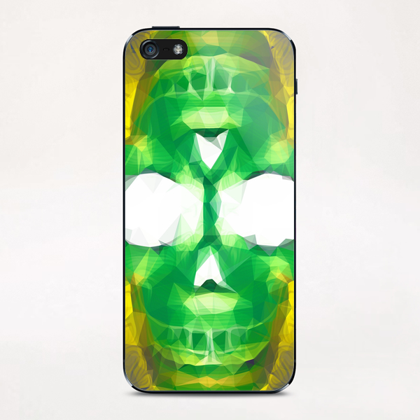 psychedelic skull art geometric triangle abstract pattern in green yellow iPhone & iPod Skin by Timmy333
