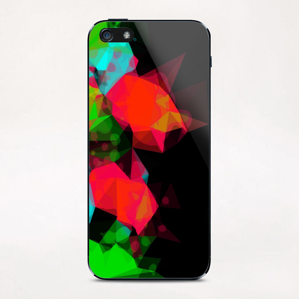 geometric triangle abstract pattern in green blue red with black background iPhone & iPod Skin by Timmy333