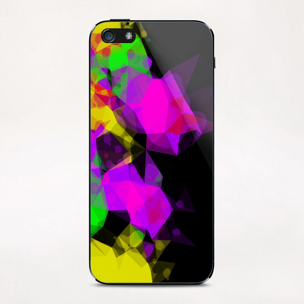 geometric triangle abstract pattern in pink purple yellow green with black background iPhone & iPod Skin by Timmy333