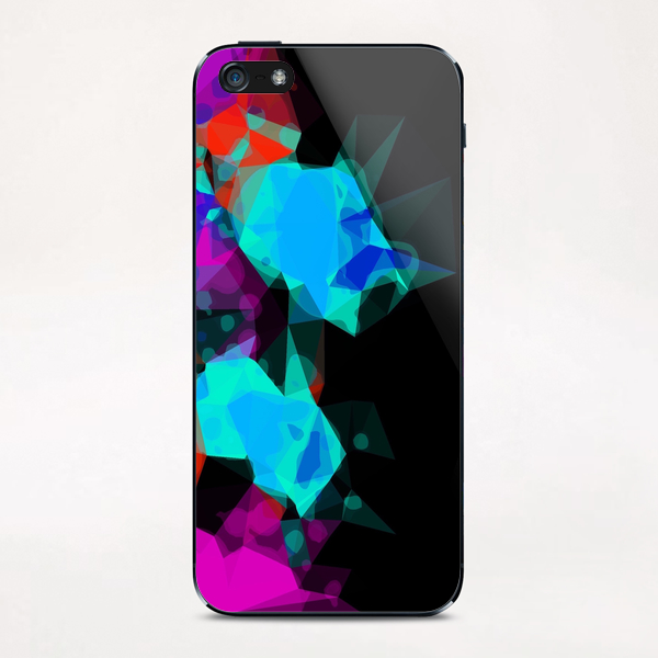 geometric triangle abstract pattern in pink blue red with black background iPhone & iPod Skin by Timmy333