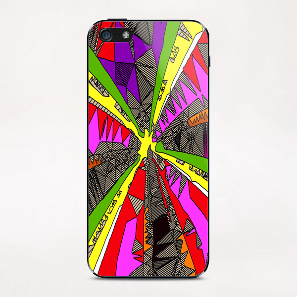 psychedelic geometric pattern drawing abstract background in red pink green yellow iPhone & iPod Skin by Timmy333