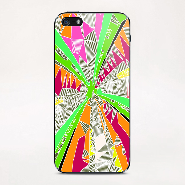 psychedelic geometric pattern drawing abstract background in green orange red pink iPhone & iPod Skin by Timmy333