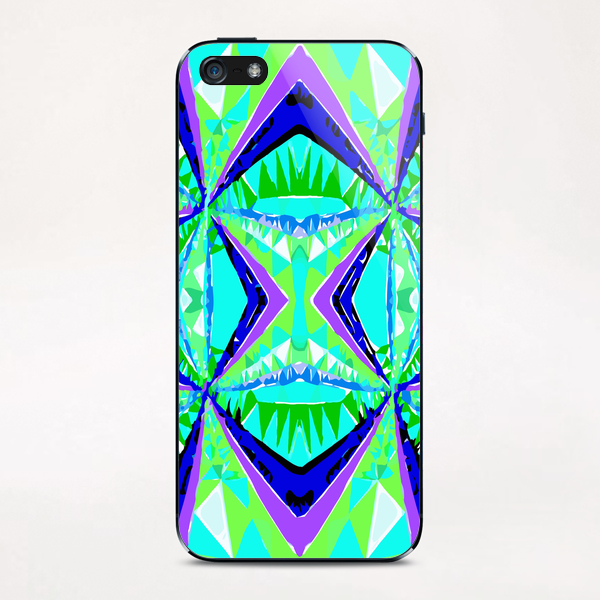 psychedelic geometric abstract pattern background in green purple blue iPhone & iPod Skin by Timmy333