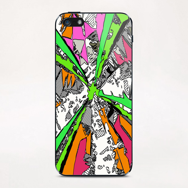 geometric splash drawing and painting abstract background in green orange pink red iPhone & iPod Skin by Timmy333