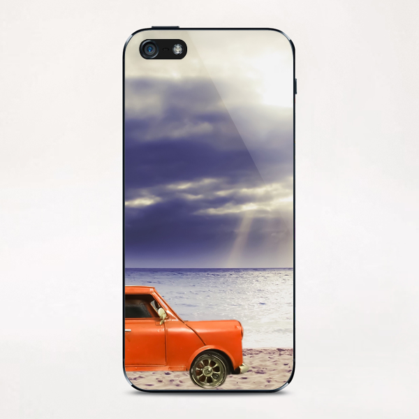 orange classic car on the sandy beach with beautiful sky and beach background iPhone & iPod Skin by Timmy333