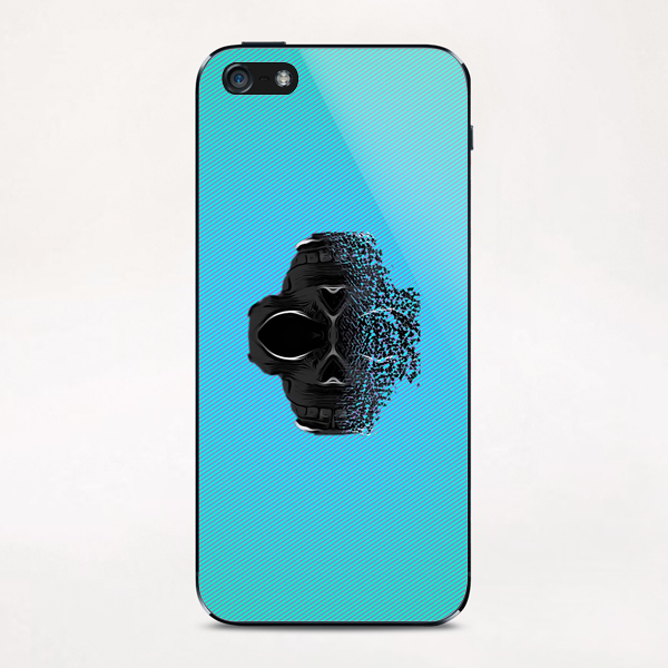 fractal black skull portrait with blue abstract background iPhone & iPod Skin by Timmy333