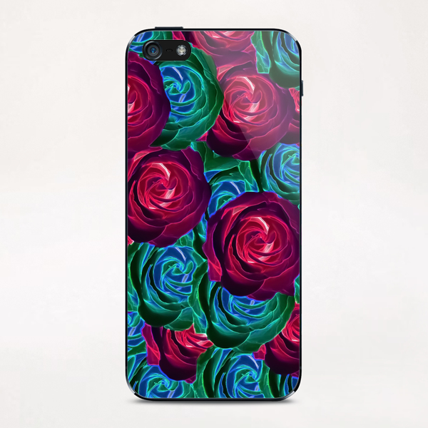 closeup blooming roses in red blue and green iPhone & iPod Skin by Timmy333