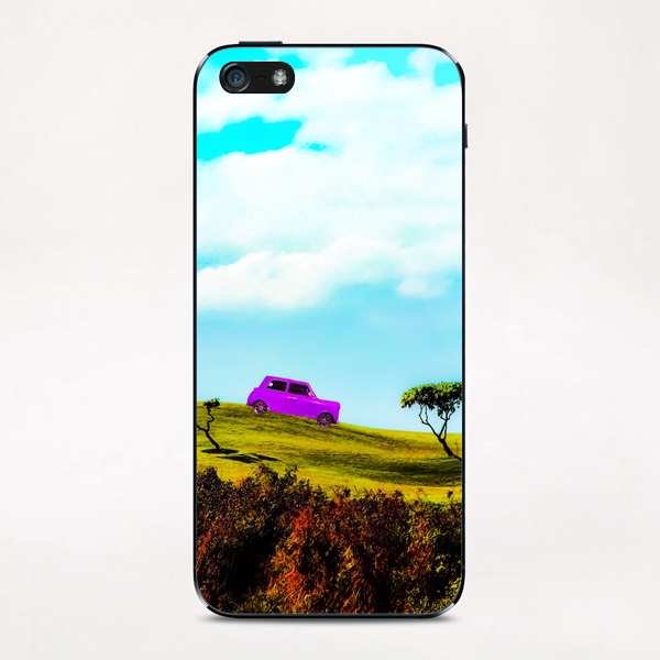 pink classic car on the green mountain with cloudy blue sky iPhone & iPod Skin by Timmy333