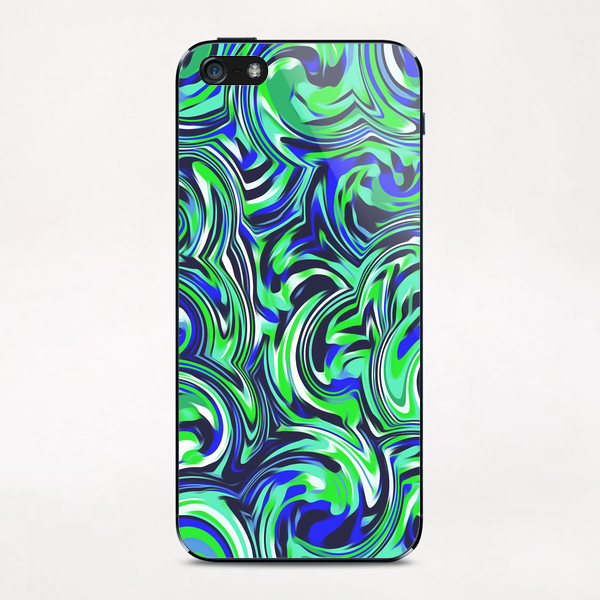 spiral line drawing abstract pattern in blue and green iPhone & iPod Skin by Timmy333