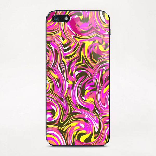 spiral line drawing abstract pattern in pink yellow black iPhone & iPod Skin by Timmy333