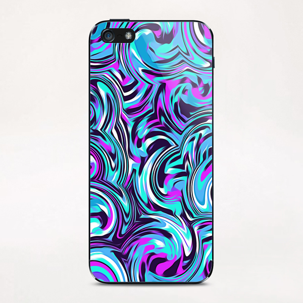 spiral line drawing abstract pattern in blue pink black iPhone & iPod Skin by Timmy333