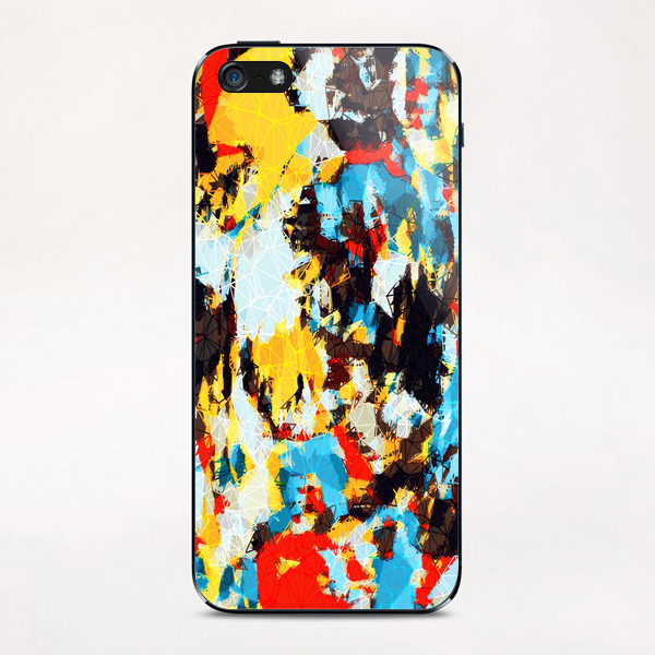 psychedelic geometric splash painting abstract pattern in yellow red blue brown iPhone & iPod Skin by Timmy333