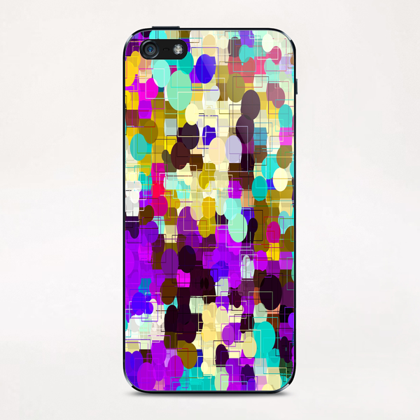 psychedelic geometric circle pattern and square pattern abstract in pink purple yellow blue iPhone & iPod Skin by Timmy333