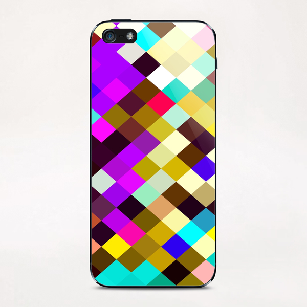 geometric square pixel pattern abstract in purple pink yellow blue brown iPhone & iPod Skin by Timmy333