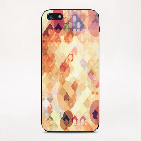 geometric square pixel and circle pattern abstract in orange brown iPhone & iPod Skin by Timmy333