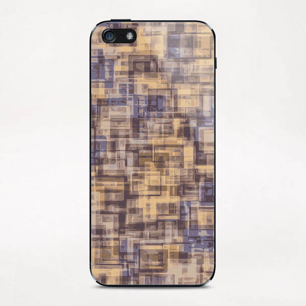 psychedelic geometric square pattern abstract in brown and blue iPhone & iPod Skin by Timmy333