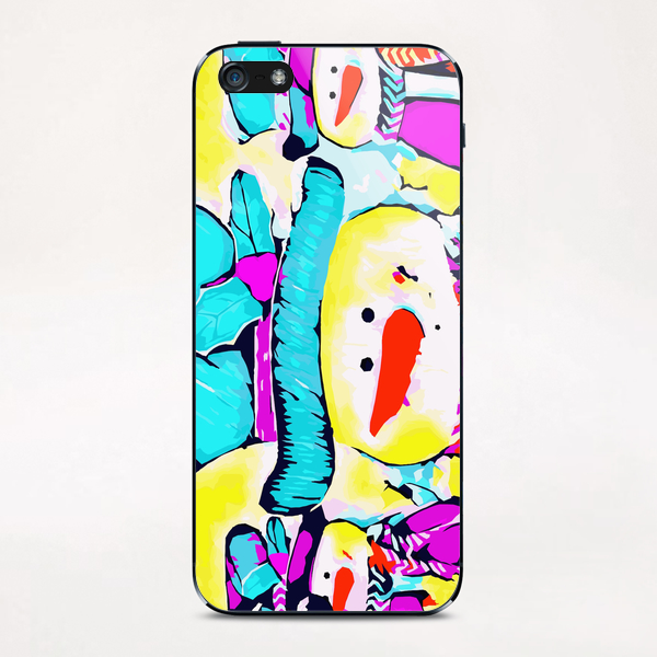 snowman with blue hat and yellow background iPhone & iPod Skin by Timmy333