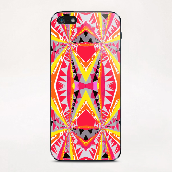 psychedelic geometric triangle polygon abstract pattern in red yellow pink black iPhone & iPod Skin by Timmy333