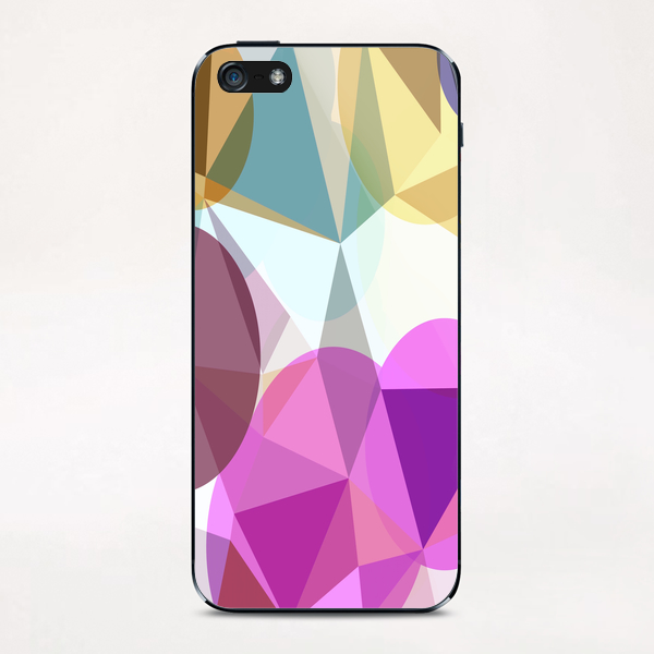 geometric triangle and circle pattern abstract in pink blue yellow iPhone & iPod Skin by Timmy333