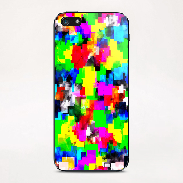 psychedelic geometric square abstract pattern in pink green yellow blue red iPhone & iPod Skin by Timmy333