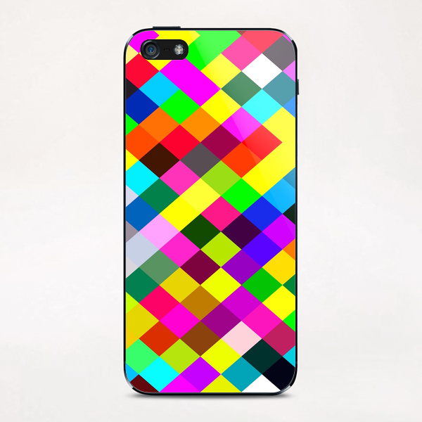 geometric square pixel pattern abstract in blue yellow pink green red iPhone & iPod Skin by Timmy333