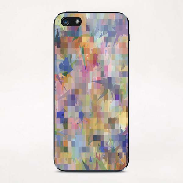 geometric square pixel and triangle pattern abstract in blue pink yellow iPhone & iPod Skin by Timmy333