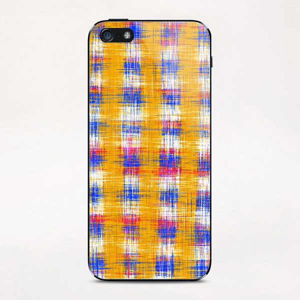 plaid pattern abstract texture in yellow blue pink iPhone & iPod Skin by Timmy333