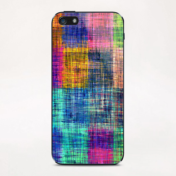 vintage square plaid pattern painting abstract in blue green brown pink iPhone & iPod Skin by Timmy333