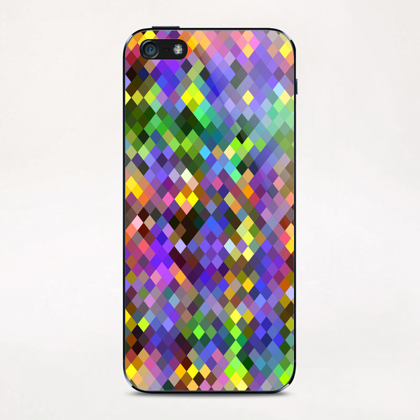 geometric square pixel pattern abstract in purple pink green yellow iPhone & iPod Skin by Timmy333