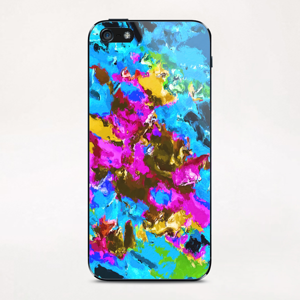 psychedelic splash painting abstract texture in blue pink yellow brown green iPhone & iPod Skin by Timmy333